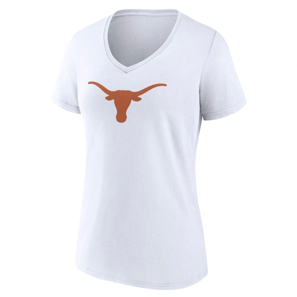 Texas Longhorns Women’s V-Neck T Shirt White Orange Logo UT Size Large NWOT